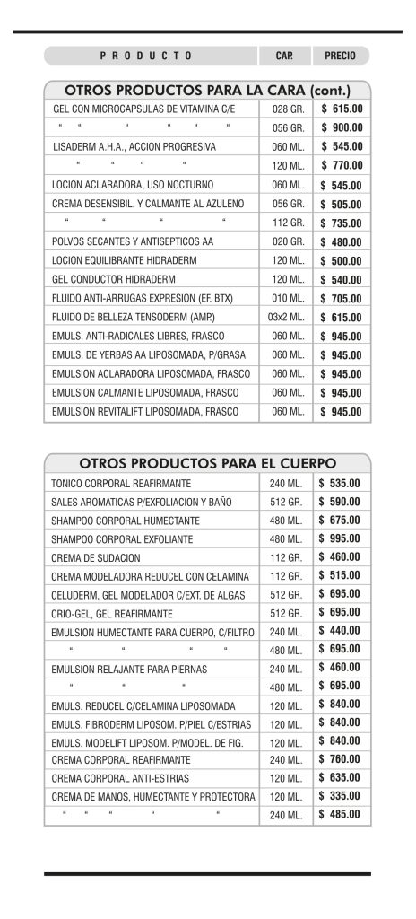 lista de precios cabina publico